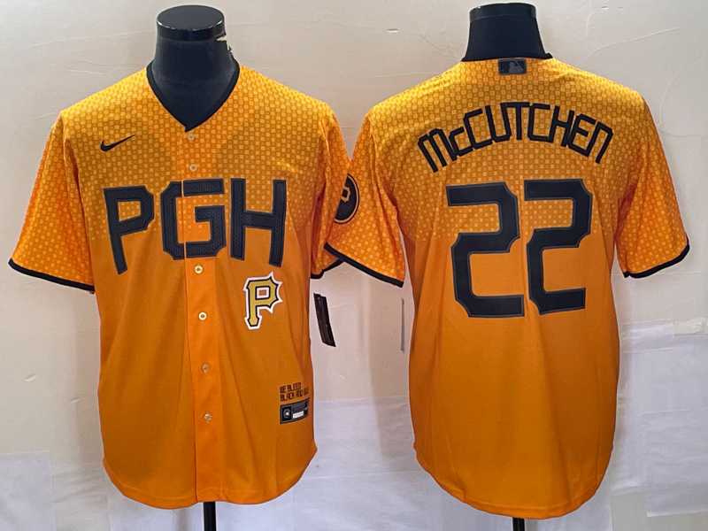 Men%27s Pittsburgh Pirates #22 Andrew McCutchen Gold 2023 City Connect Stitched Jersey